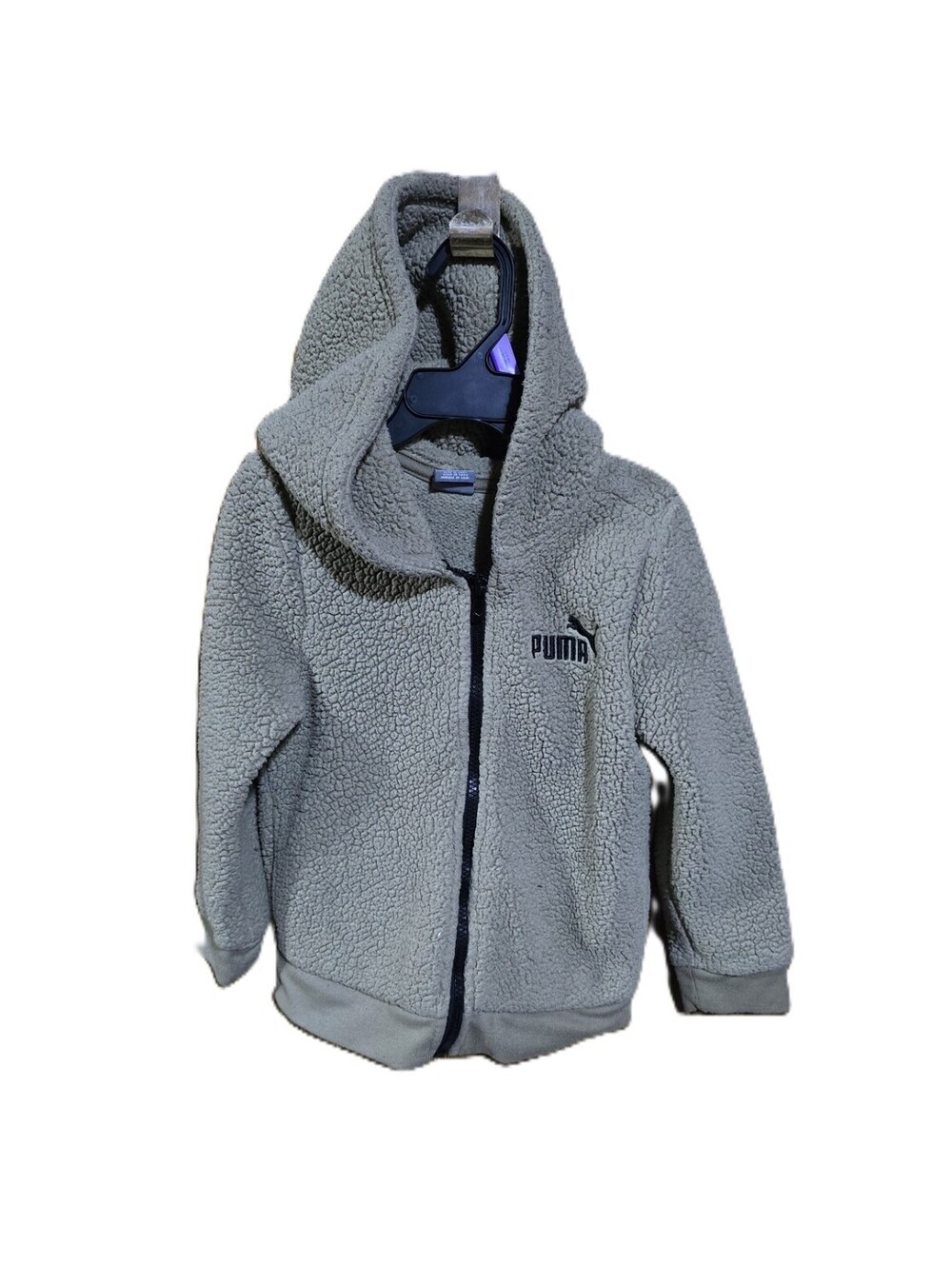 Kids Unisex Puma Brown Taupe Fuzzy Fleece Full Zip Hoodie